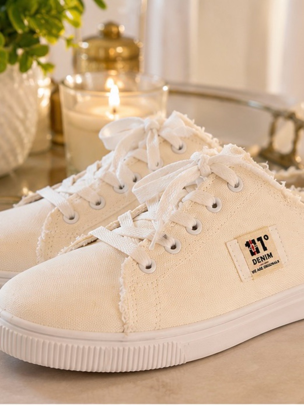 Women’s White Casual Denim Dress Canvas Slip-On Sneakers - Picture 4 of 4
